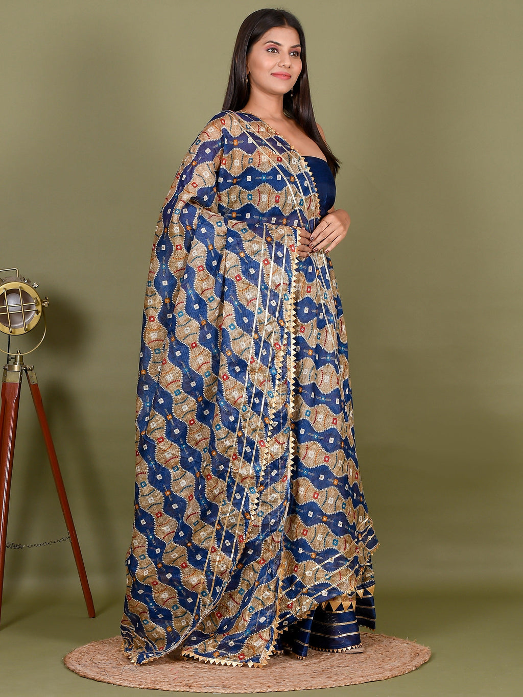 Kota Doriya Supernet Bandhani Handcrafted Ready to Wear Lehenga with unstiched blouse