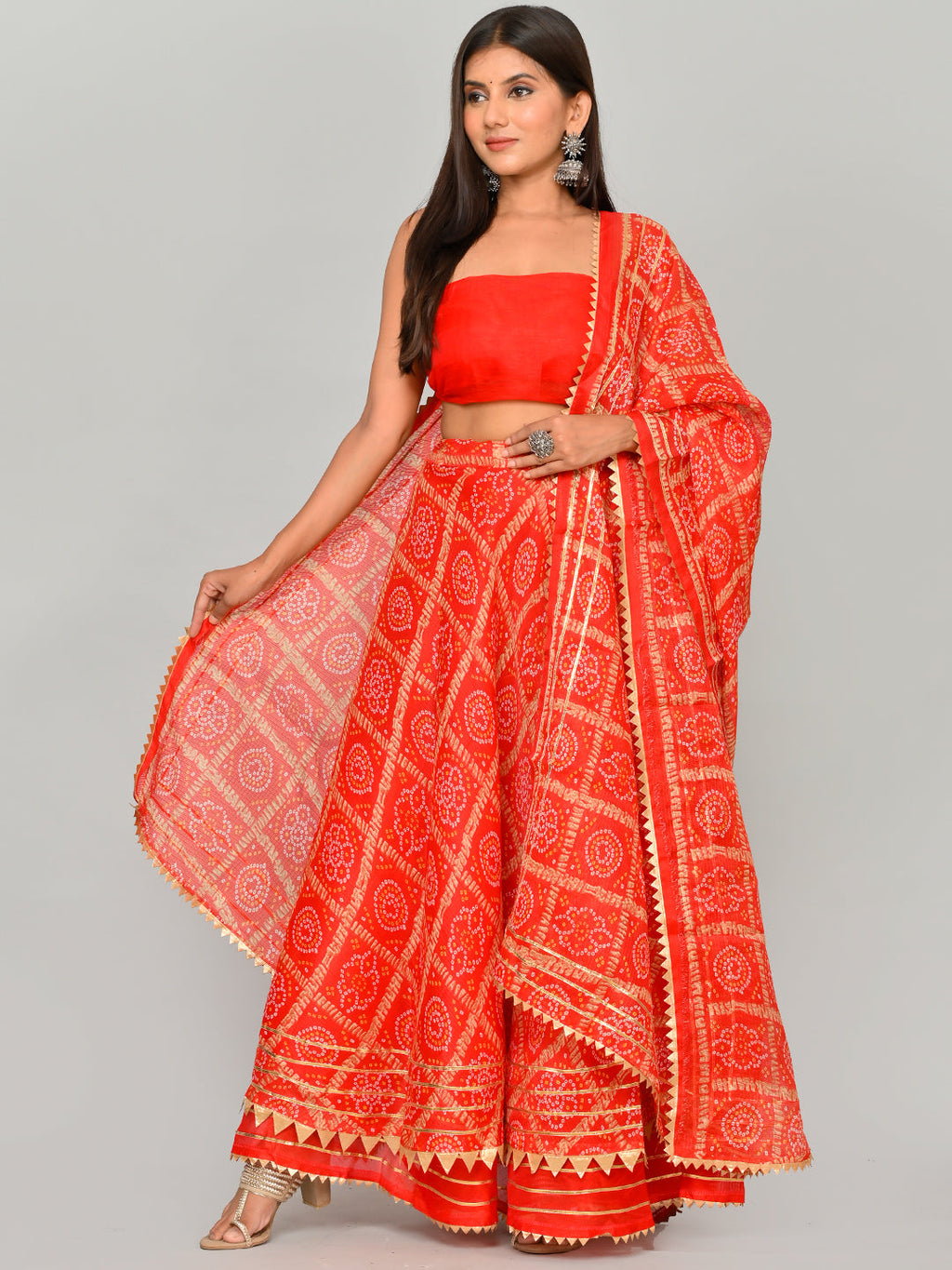 Kota Doriya Bandhej Ready to Wear Lehenga With Unstiched Blouse