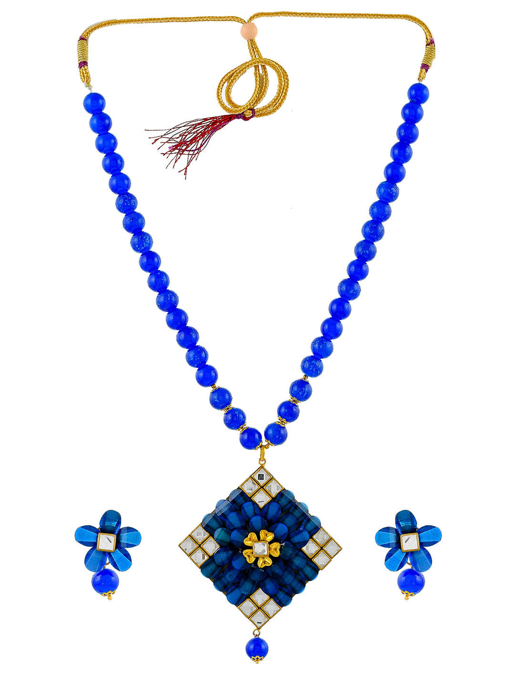 Blue Beads Pendant Set With Earrings