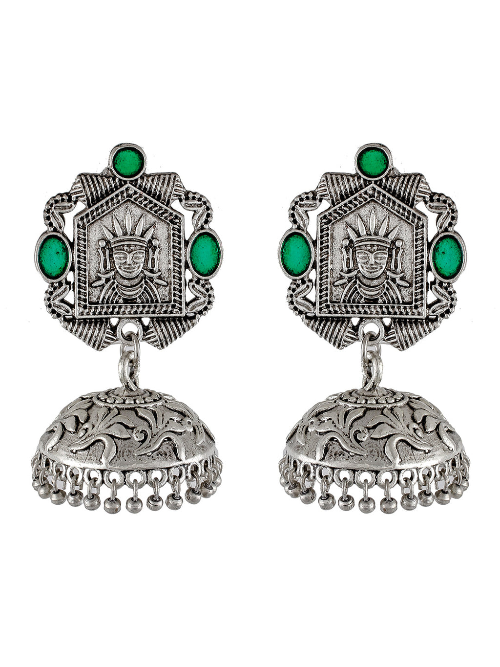 Green Stone Antique Traditional Jhumka Earrings Online