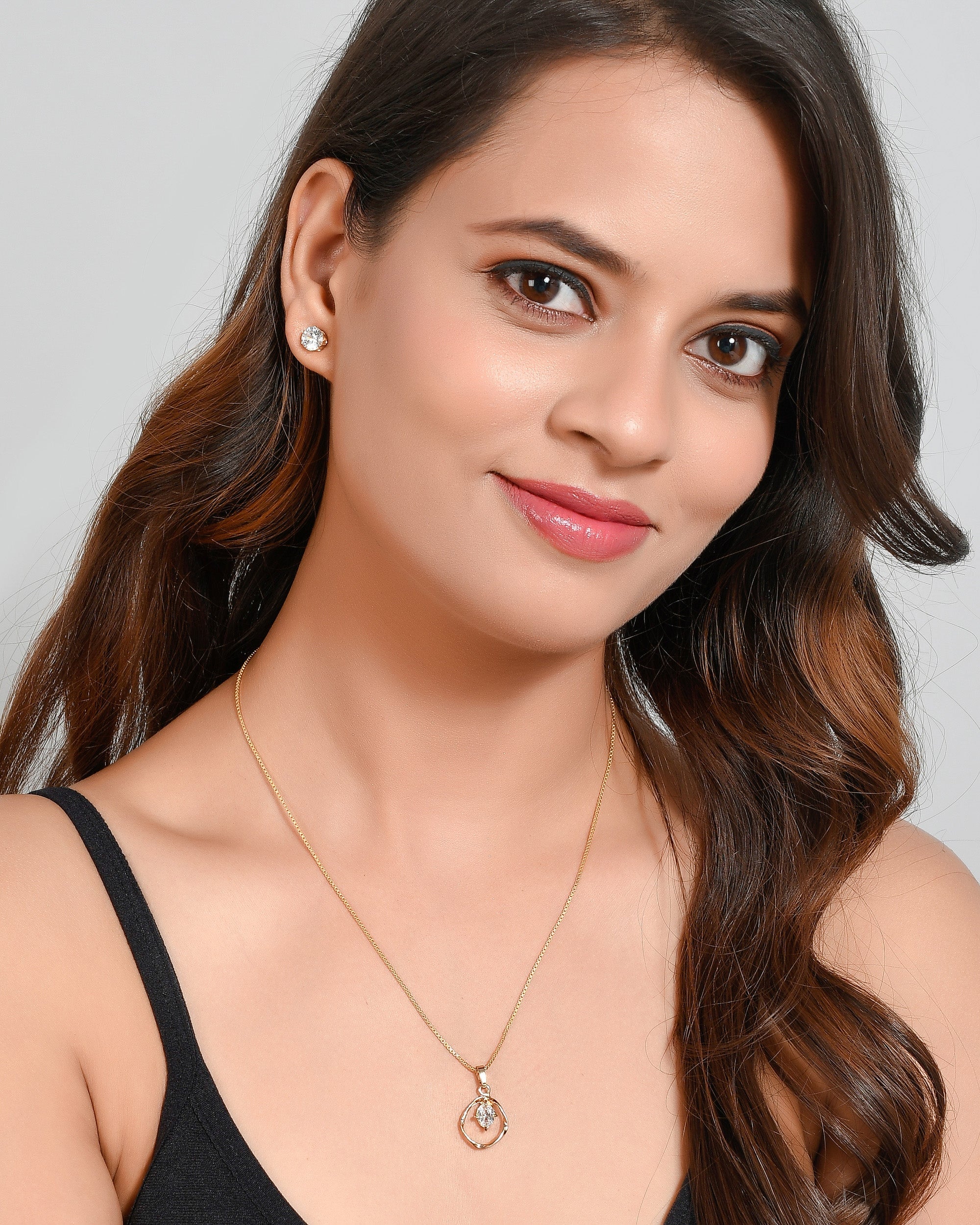 Gold Plated AD Stone Studded Pendant Jewellery Set
