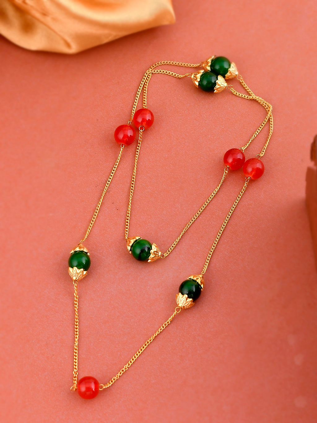 Unisex Multi & Gold Plated Beaded Layered Necklace