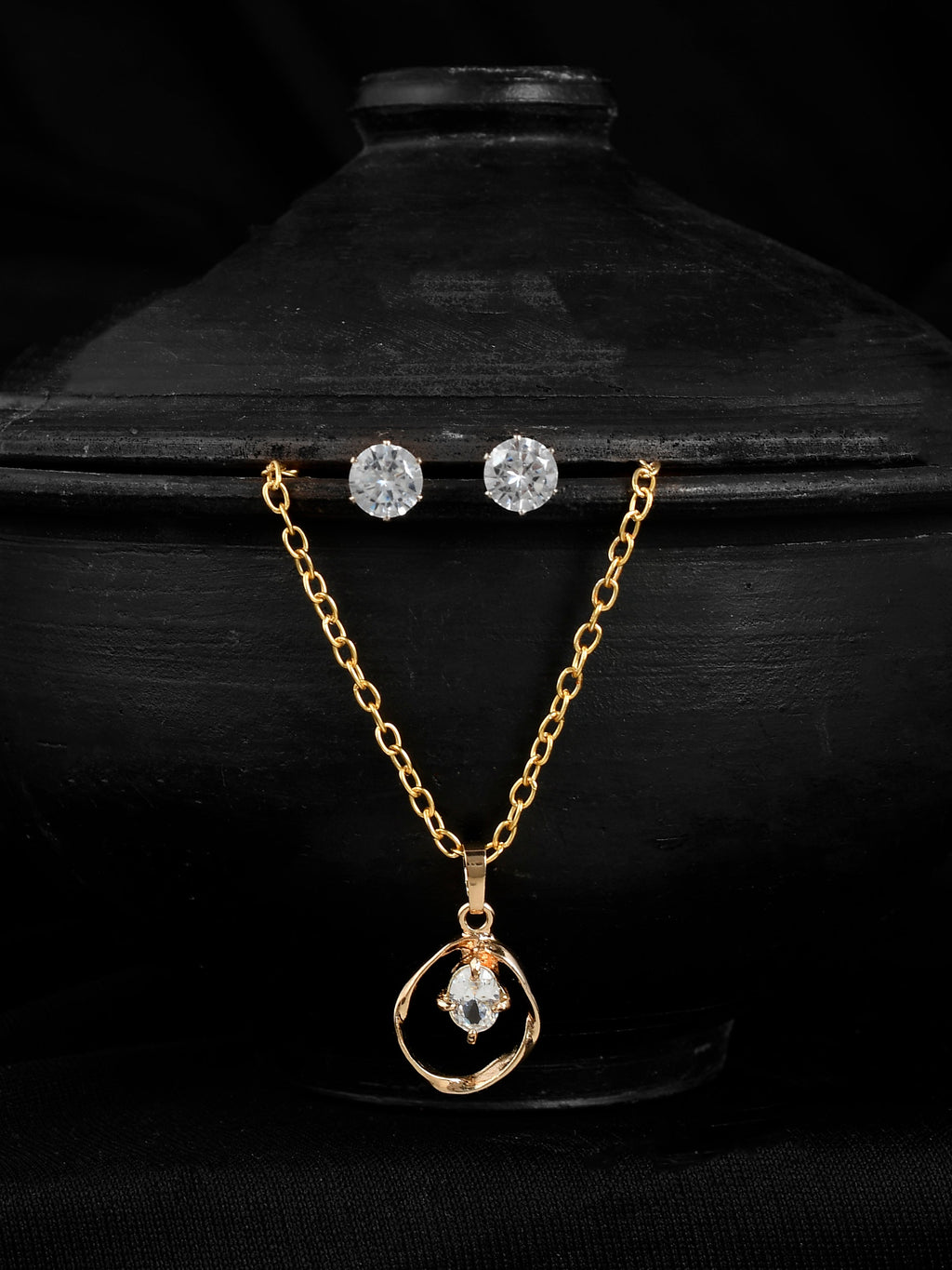 Gold Plated AD Stone Studded Pendant Jewellery Set
